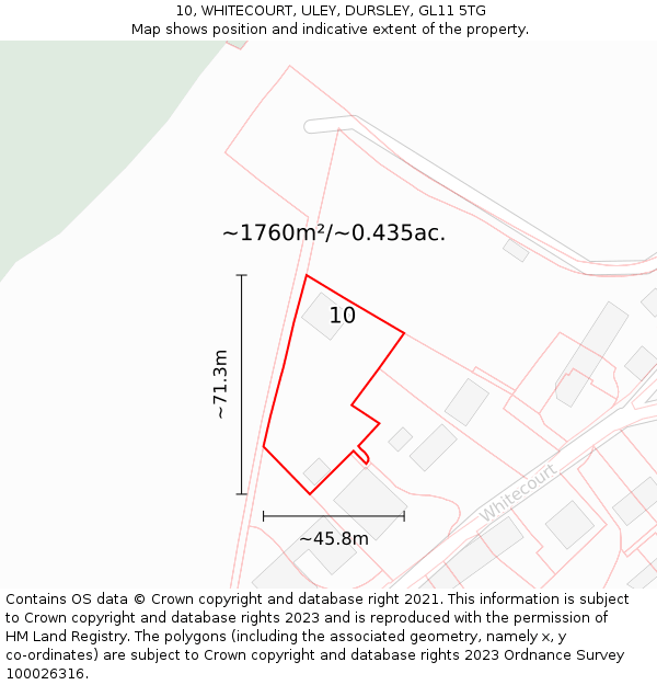 10, WHITECOURT, ULEY, DURSLEY, GL11 5TG: Plot and title map