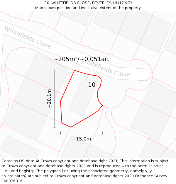 10, WHITEFIELDS CLOSE, BEVERLEY, HU17 9GY: Plot and title map