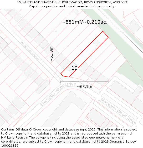 10, WHITELANDS AVENUE, CHORLEYWOOD, RICKMANSWORTH, WD3 5RD: Plot and title map