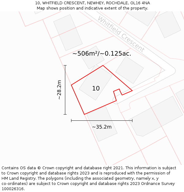 10, WHITFIELD CRESCENT, NEWHEY, ROCHDALE, OL16 4NA: Plot and title map