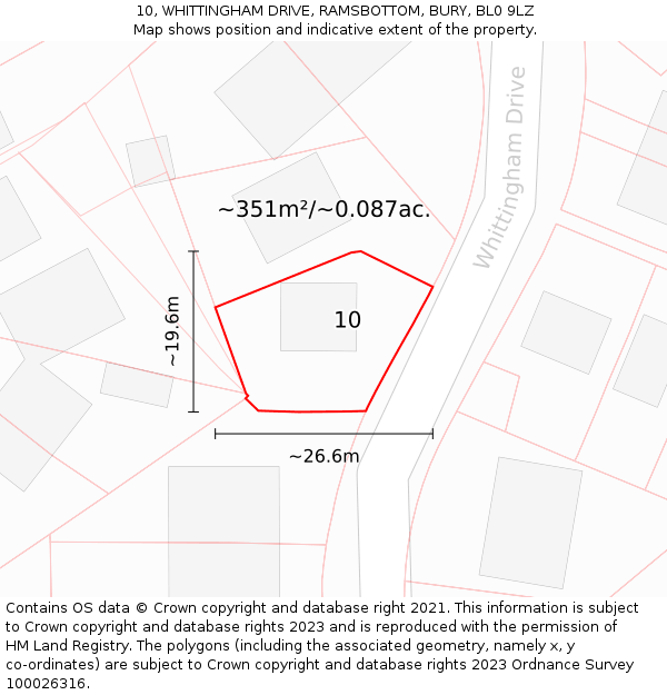 10, WHITTINGHAM DRIVE, RAMSBOTTOM, BURY, BL0 9LZ: Plot and title map