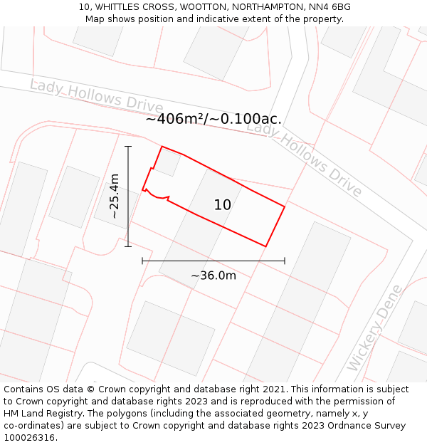 10, WHITTLES CROSS, WOOTTON, NORTHAMPTON, NN4 6BG: Plot and title map