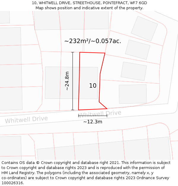 10, WHITWELL DRIVE, STREETHOUSE, PONTEFRACT, WF7 6GD: Plot and title map