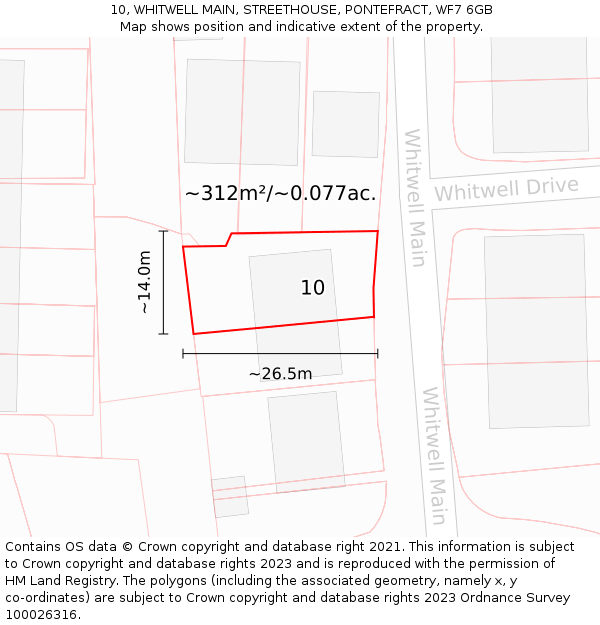 10, WHITWELL MAIN, STREETHOUSE, PONTEFRACT, WF7 6GB: Plot and title map