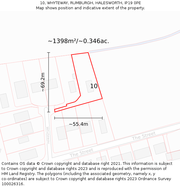 10, WHYTEWAY, RUMBURGH, HALESWORTH, IP19 0PE: Plot and title map