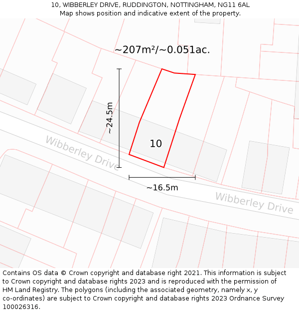 10, WIBBERLEY DRIVE, RUDDINGTON, NOTTINGHAM, NG11 6AL: Plot and title map