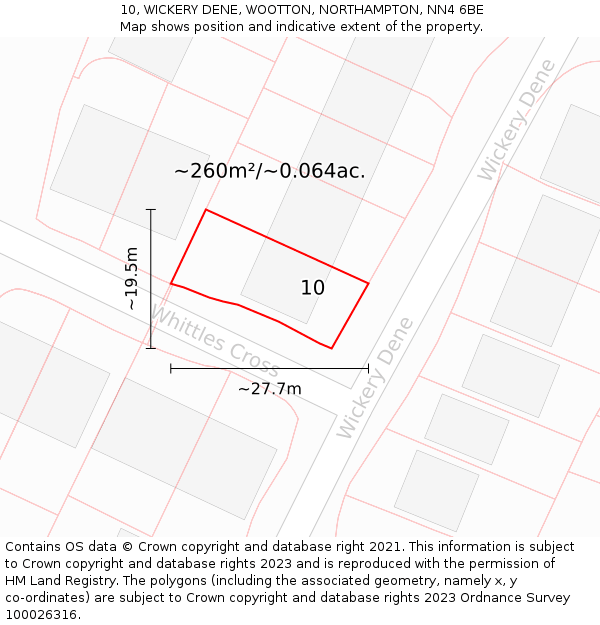 10, WICKERY DENE, WOOTTON, NORTHAMPTON, NN4 6BE: Plot and title map