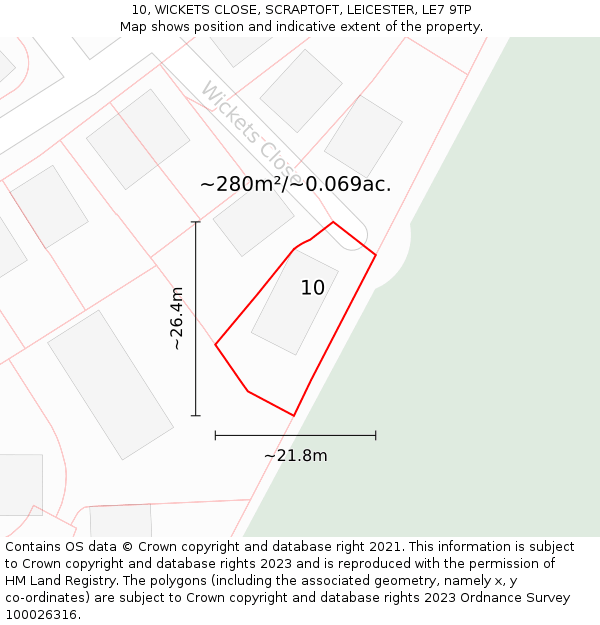 10, WICKETS CLOSE, SCRAPTOFT, LEICESTER, LE7 9TP: Plot and title map