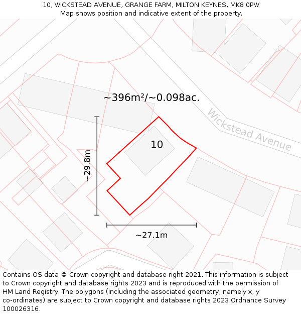 10, WICKSTEAD AVENUE, GRANGE FARM, MILTON KEYNES, MK8 0PW: Plot and title map