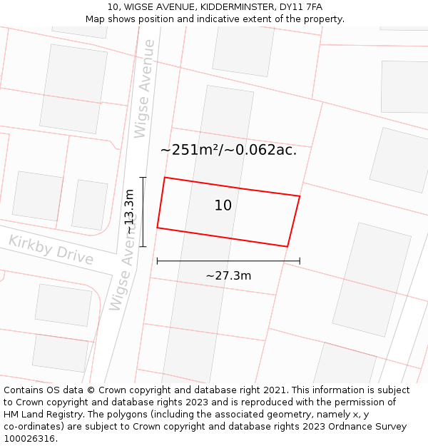 10, WIGSE AVENUE, KIDDERMINSTER, DY11 7FA: Plot and title map