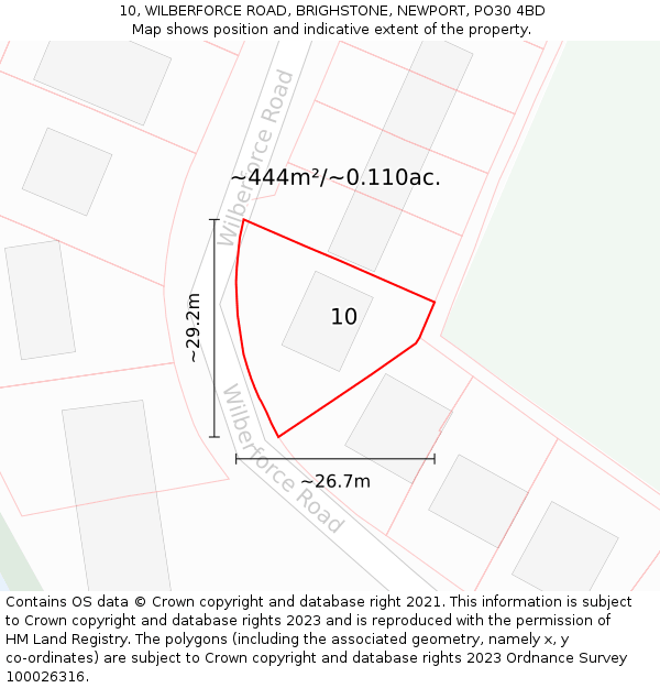 10, WILBERFORCE ROAD, BRIGHSTONE, NEWPORT, PO30 4BD: Plot and title map