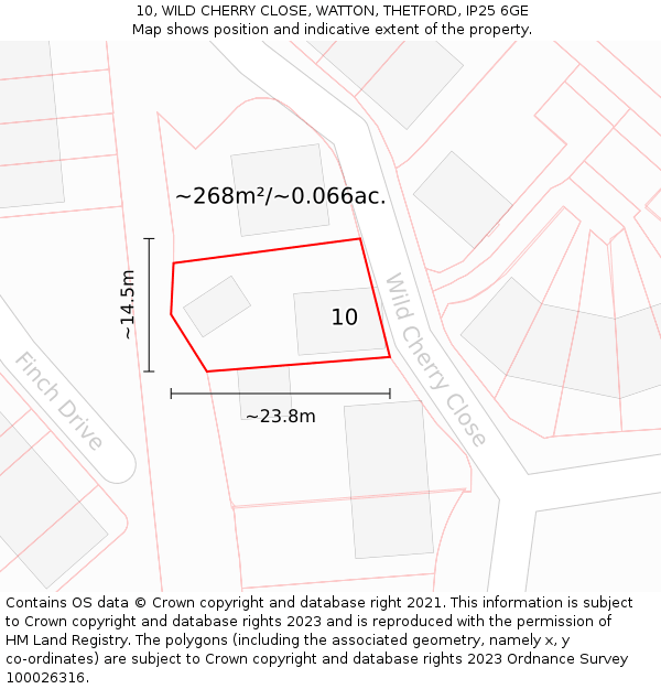 10, WILD CHERRY CLOSE, WATTON, THETFORD, IP25 6GE: Plot and title map