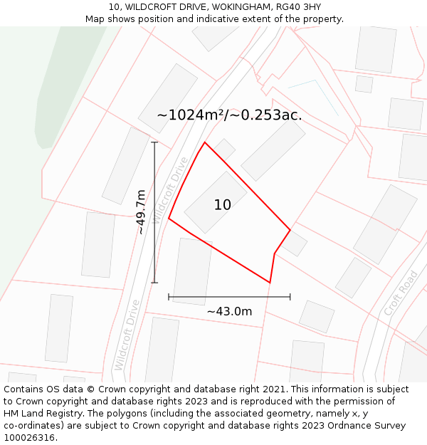 10, WILDCROFT DRIVE, WOKINGHAM, RG40 3HY: Plot and title map