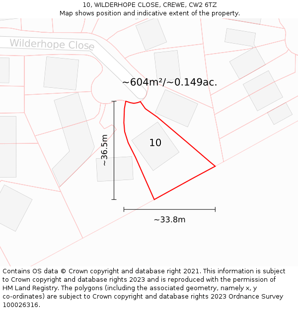 10, WILDERHOPE CLOSE, CREWE, CW2 6TZ: Plot and title map