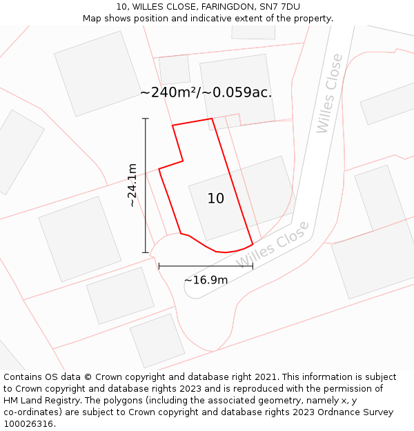 10, WILLES CLOSE, FARINGDON, SN7 7DU: Plot and title map