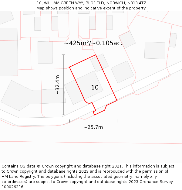 10, WILLIAM GREEN WAY, BLOFIELD, NORWICH, NR13 4TZ: Plot and title map