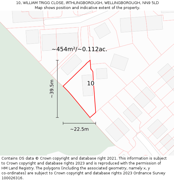 10, WILLIAM TRIGG CLOSE, IRTHLINGBOROUGH, WELLINGBOROUGH, NN9 5LD: Plot and title map