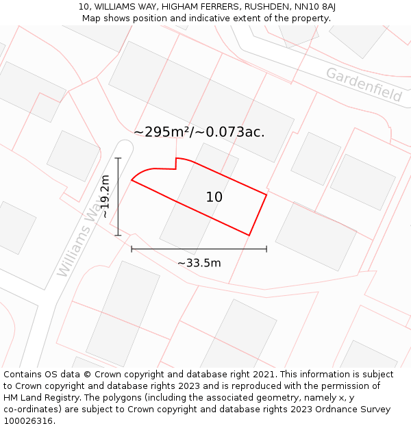 10, WILLIAMS WAY, HIGHAM FERRERS, RUSHDEN, NN10 8AJ: Plot and title map