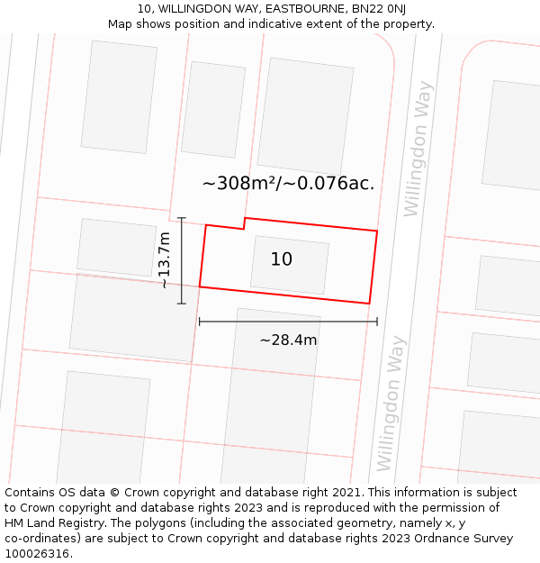 10, WILLINGDON WAY, EASTBOURNE, BN22 0NJ: Plot and title map