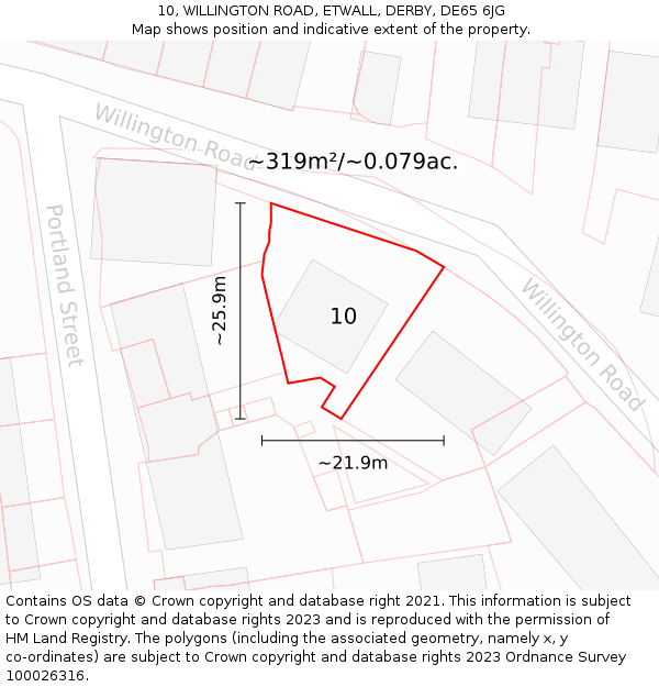 10, WILLINGTON ROAD, ETWALL, DERBY, DE65 6JG: Plot and title map