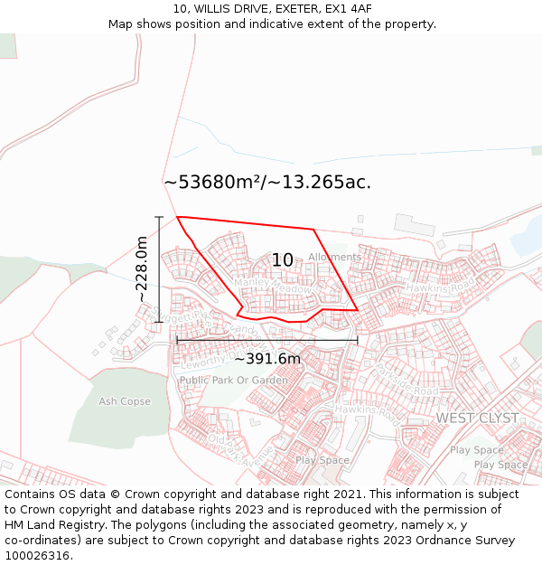 10, WILLIS DRIVE, EXETER, EX1 4AF: Plot and title map