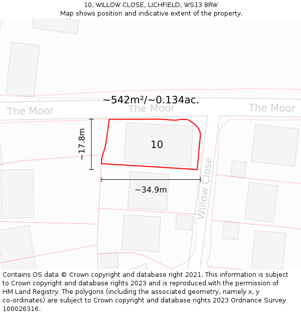 10, WILLOW CLOSE, LICHFIELD, WS13 8RW: Plot and title map