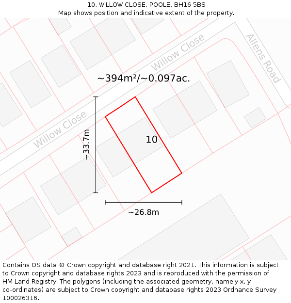 10, WILLOW CLOSE, POOLE, BH16 5BS: Plot and title map