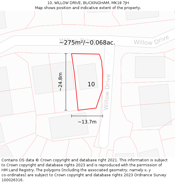 10, WILLOW DRIVE, BUCKINGHAM, MK18 7JH: Plot and title map