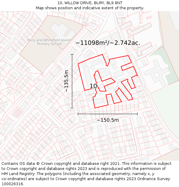 10, WILLOW DRIVE, BURY, BL9 8NT: Plot and title map