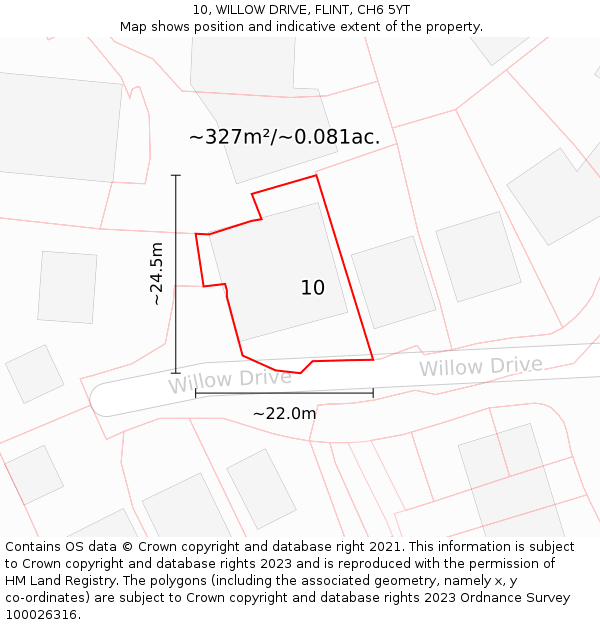 10, WILLOW DRIVE, FLINT, CH6 5YT: Plot and title map