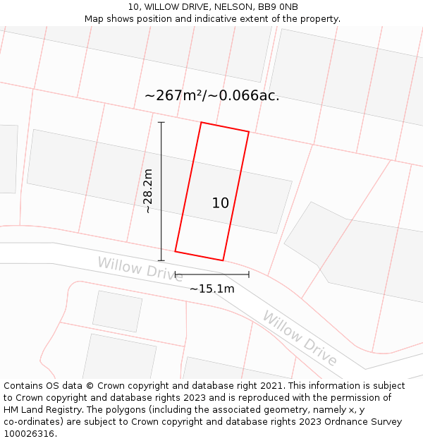 10, WILLOW DRIVE, NELSON, BB9 0NB: Plot and title map