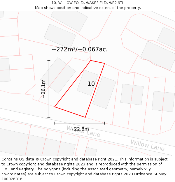 10, WILLOW FOLD, WAKEFIELD, WF2 9TL: Plot and title map