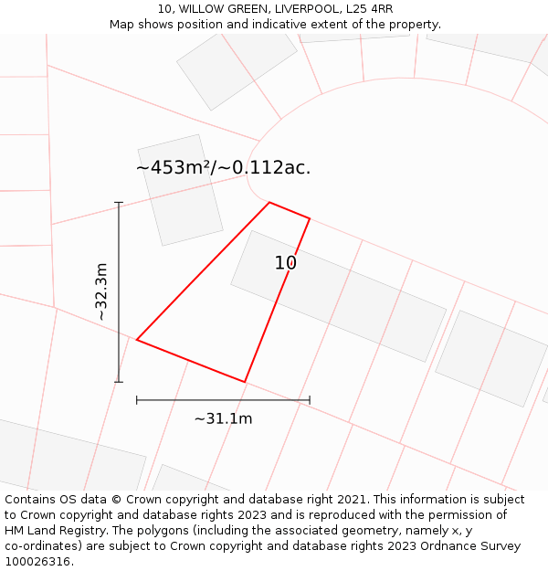 10, WILLOW GREEN, LIVERPOOL, L25 4RR: Plot and title map