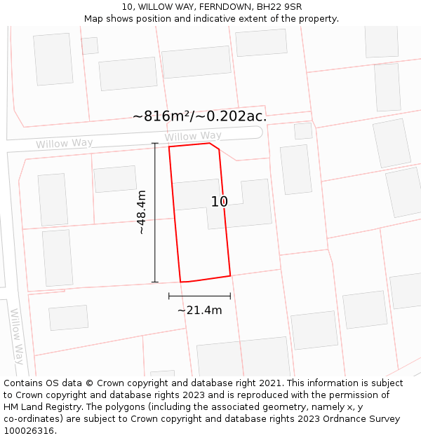 10, WILLOW WAY, FERNDOWN, BH22 9SR: Plot and title map