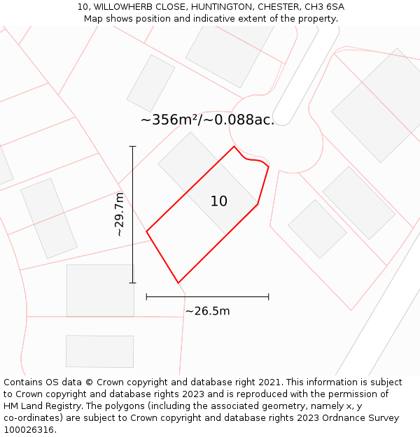 10, WILLOWHERB CLOSE, HUNTINGTON, CHESTER, CH3 6SA: Plot and title map