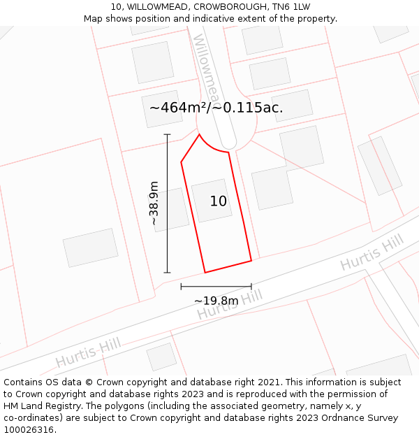 10, WILLOWMEAD, CROWBOROUGH, TN6 1LW: Plot and title map