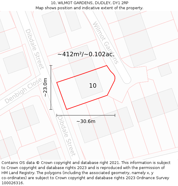 10, WILMOT GARDENS, DUDLEY, DY1 2RP: Plot and title map