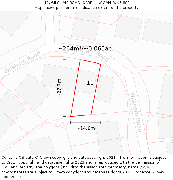 10, WILSHAM ROAD, ORRELL, WIGAN, WN5 8SF: Plot and title map