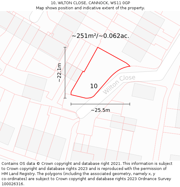 10, WILTON CLOSE, CANNOCK, WS11 0GP: Plot and title map