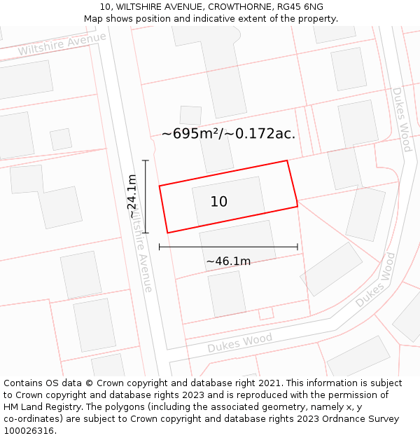 10, WILTSHIRE AVENUE, CROWTHORNE, RG45 6NG: Plot and title map