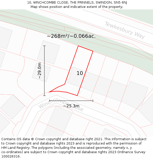 10, WINCHCOMBE CLOSE, THE PRINNELS, SWINDON, SN5 6NJ: Plot and title map