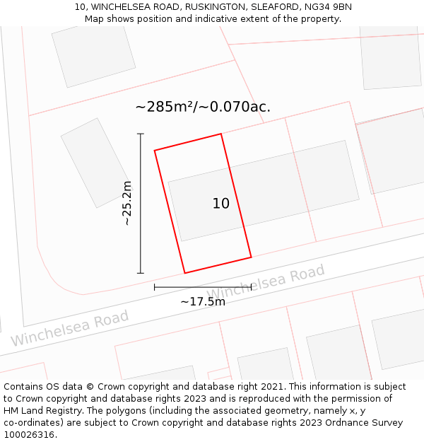 10, WINCHELSEA ROAD, RUSKINGTON, SLEAFORD, NG34 9BN: Plot and title map