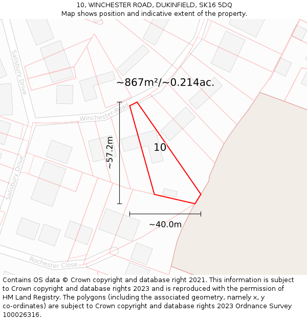 10, WINCHESTER ROAD, DUKINFIELD, SK16 5DQ: Plot and title map