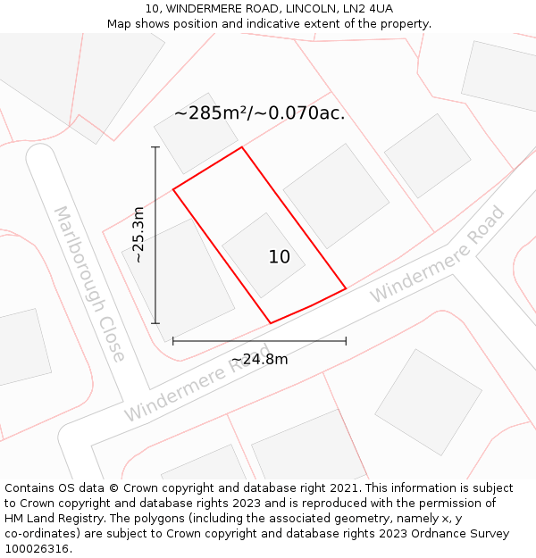 10, WINDERMERE ROAD, LINCOLN, LN2 4UA: Plot and title map