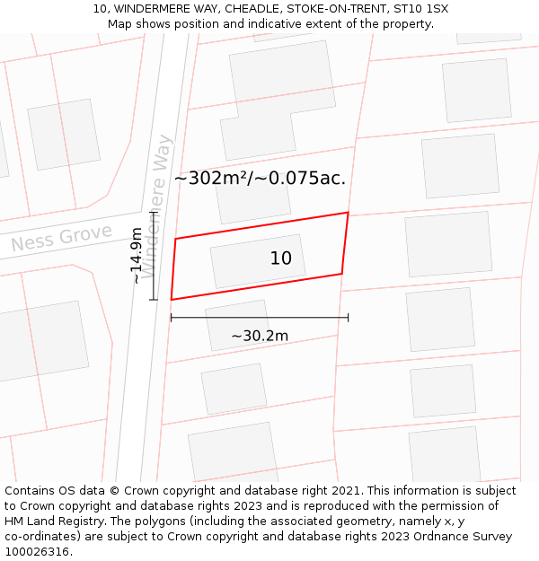 10, WINDERMERE WAY, CHEADLE, STOKE-ON-TRENT, ST10 1SX: Plot and title map