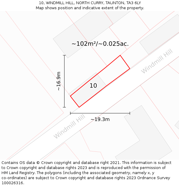 10, WINDMILL HILL, NORTH CURRY, TAUNTON, TA3 6LY: Plot and title map