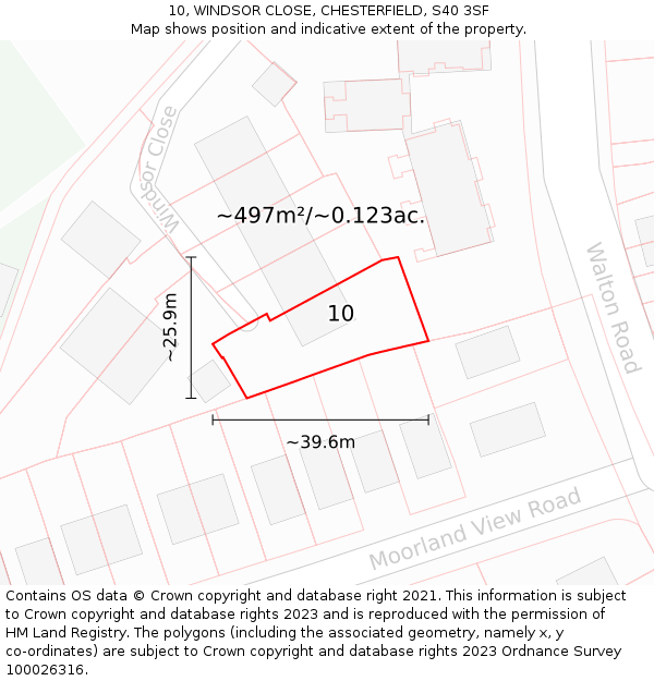 10, WINDSOR CLOSE, CHESTERFIELD, S40 3SF: Plot and title map