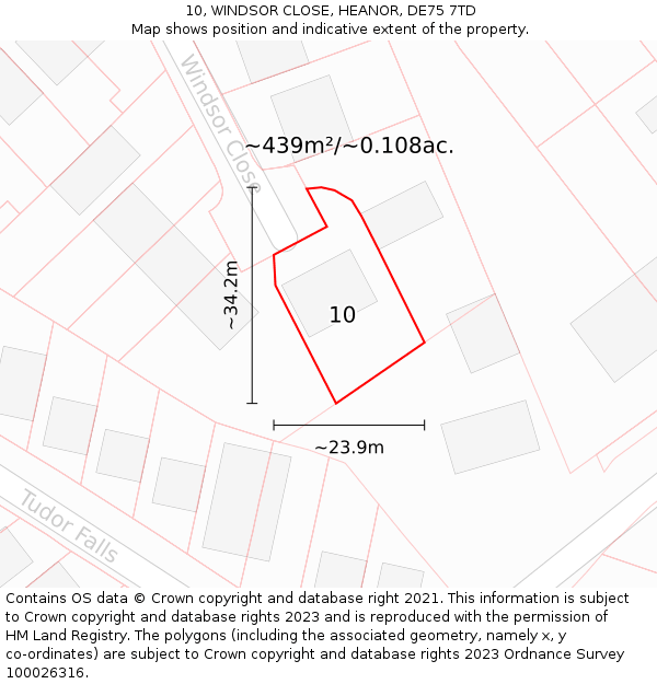 10, WINDSOR CLOSE, HEANOR, DE75 7TD: Plot and title map