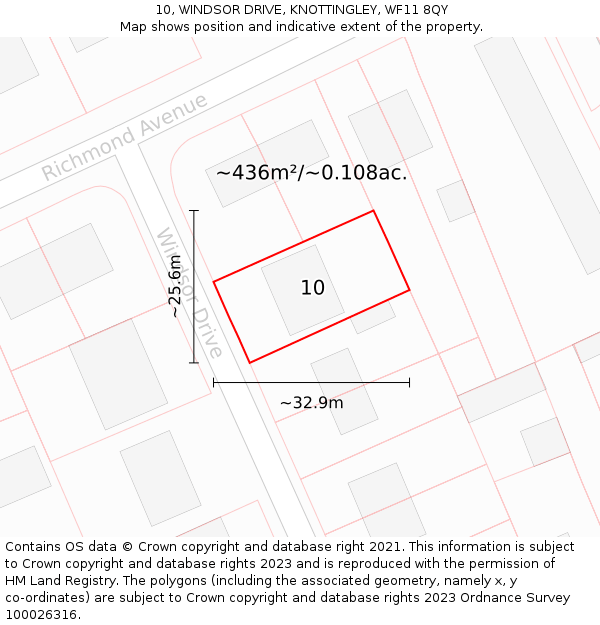 10, WINDSOR DRIVE, KNOTTINGLEY, WF11 8QY: Plot and title map