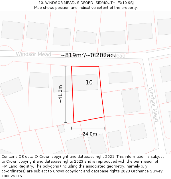 10, WINDSOR MEAD, SIDFORD, SIDMOUTH, EX10 9SJ: Plot and title map